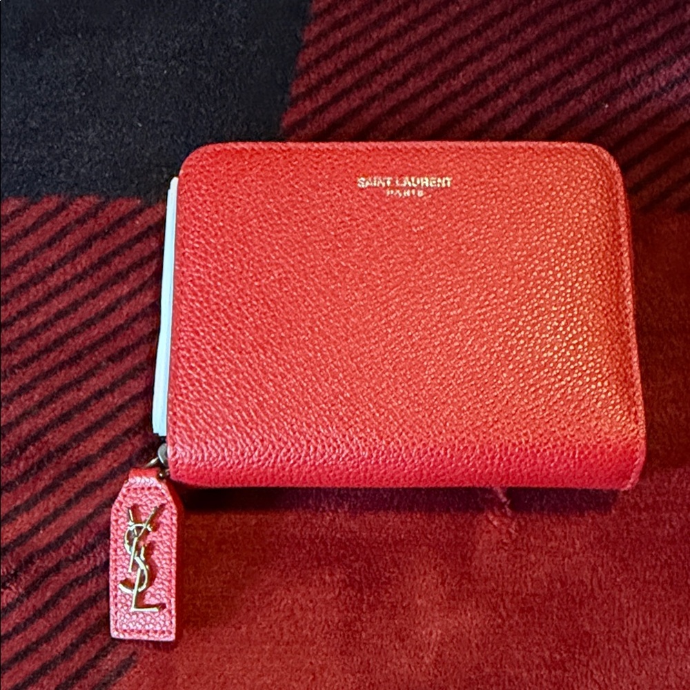 Saint Laurent compact Red Wallet with Silver hardware.